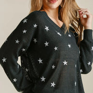 Umgee Full Size Star V-Neck Long Sleeve Sweater-Blouses-Trendsi-Black-S-[option4]-[option5]-[option6]-[option7]-[option8]-Shop-Boutique-Clothing-for-Women-Online
