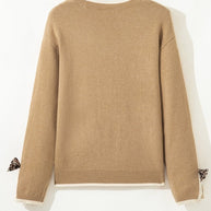 Leopard Bow Split Cuff Contrast Trim Sweater-JUNIPER BLVD-[option4]-[option5]-[option6]-[option7]-[option8]-Shop-Boutique-Clothing-for-Women-Online