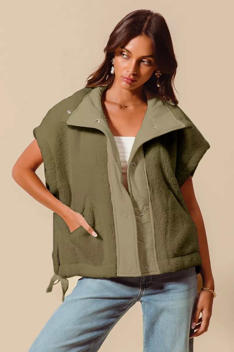 SO ME Over Sized Soft Sherpa Fur Sleeveless Vest Jacket-Vest-Trendsi-OLIVE-S-[option4]-[option5]-[option6]-[option7]-[option8]-Shop-Boutique-Clothing-for-Women-Online