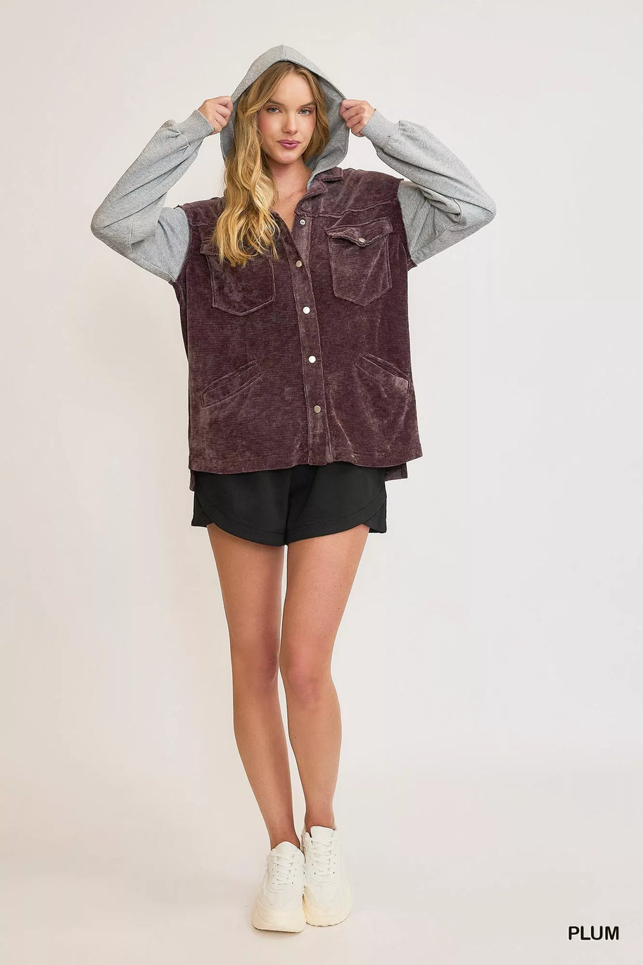 Umgee Contrast Hooded Chenille Jacket-Coats & Jackets-Trendsi-[option4]-[option5]-[option6]-[option7]-[option8]-Shop-Boutique-Clothing-for-Women-Online