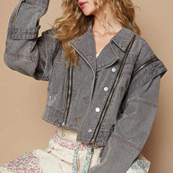 POL Cropped Denim Jacket with Functional Zipper Detail-Coats & Jackets-Trendsi-[option4]-[option5]-[option6]-[option7]-[option8]-Shop-Boutique-Clothing-for-Women-Online