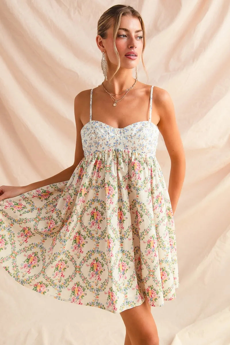 SO ME Mixed Floral Print Sleeveless Mini Dress-Dresses-Trendsi-[option4]-[option5]-[option6]-[option7]-[option8]-Shop-Boutique-Clothing-for-Women-Online