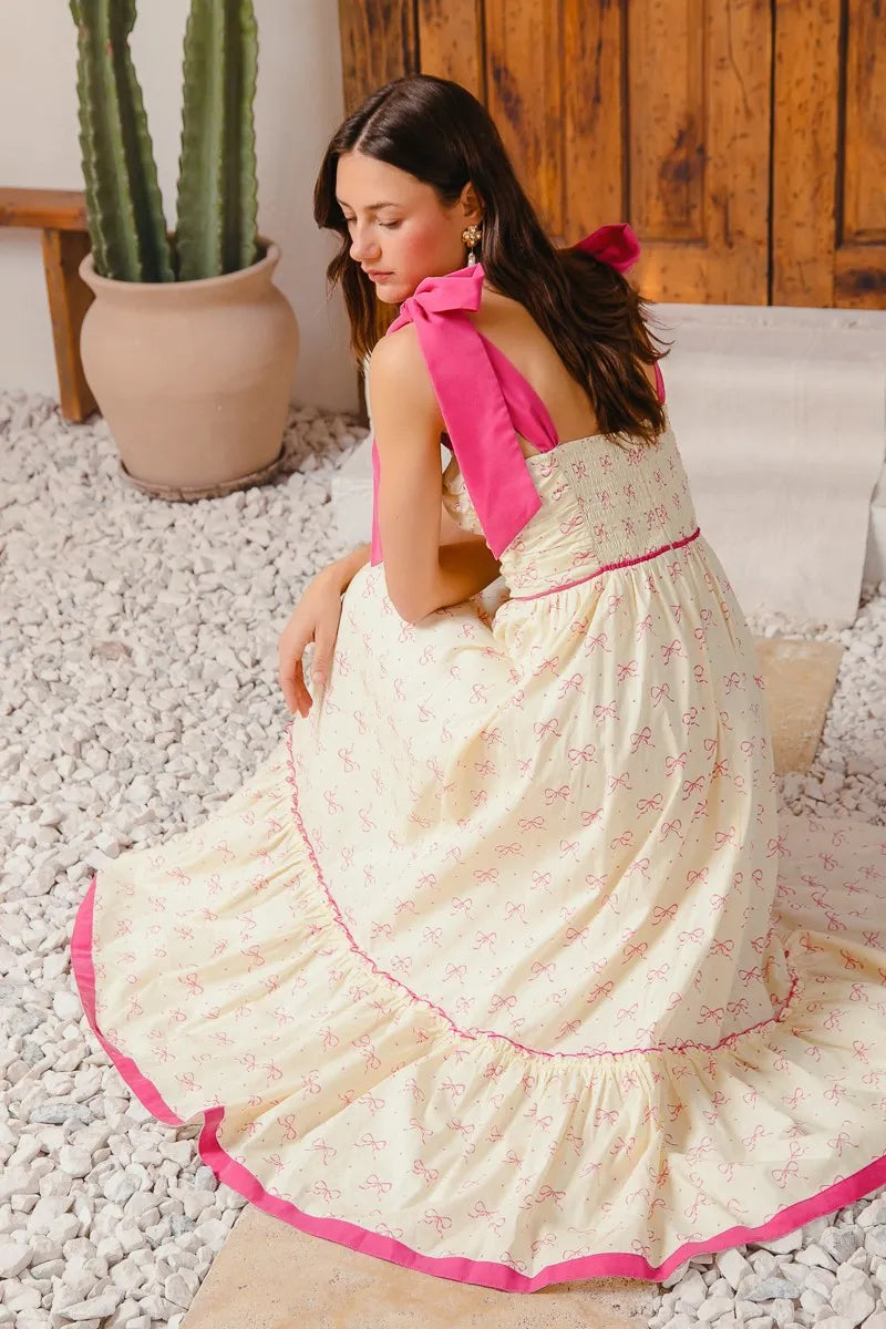 SO ME Ribbon Flowy Maxi Dress with Contrast Trim-Dresses-Trendsi-[option4]-[option5]-[option6]-[option7]-[option8]-Shop-Boutique-Clothing-for-Women-Online
