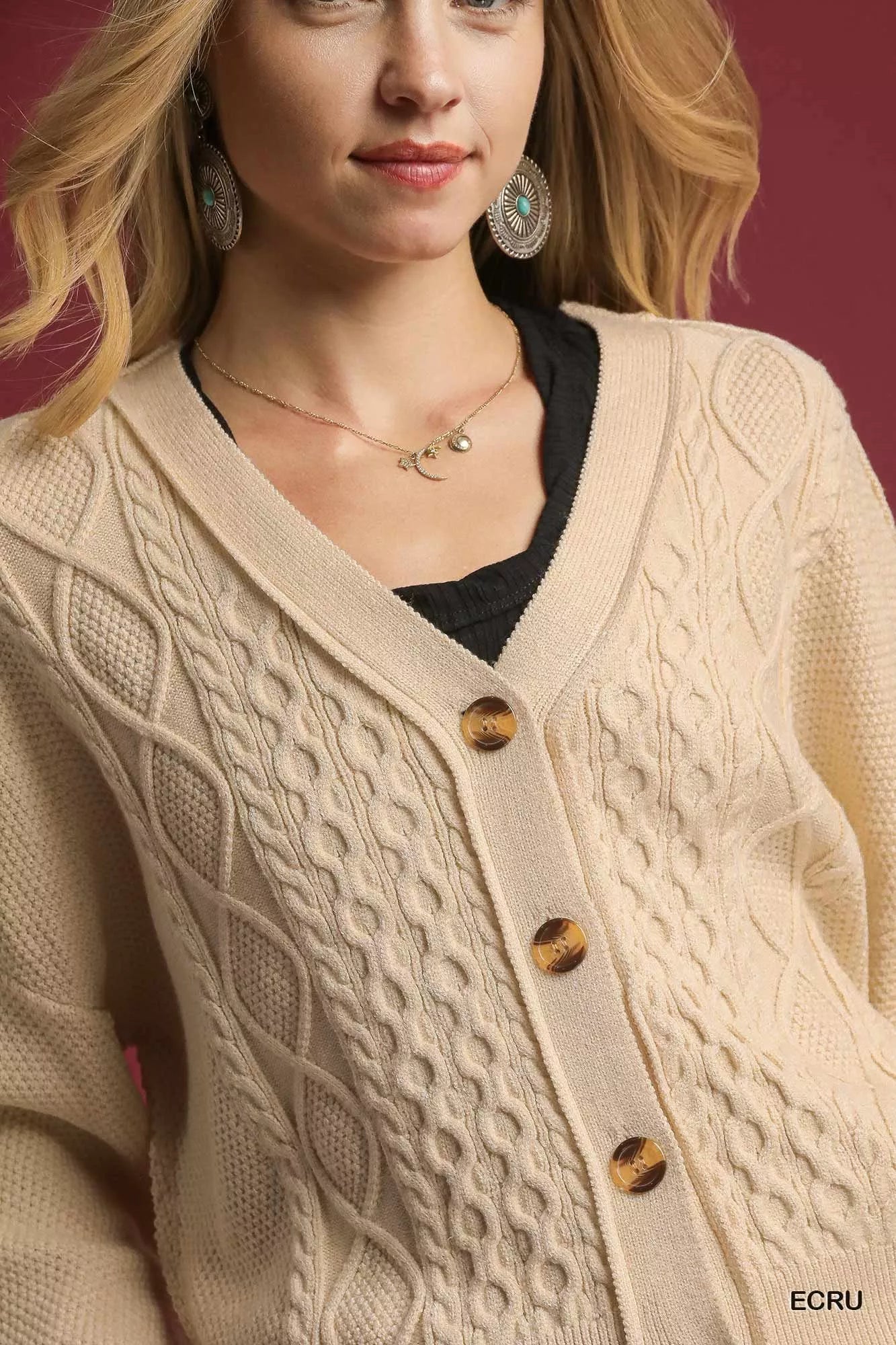 Umgee Chunky Cable Knit V-Neck Button-Up Cardigan-Cardigan-Trendsi-[option4]-[option5]-[option6]-[option7]-[option8]-Shop-Boutique-Clothing-for-Women-Online