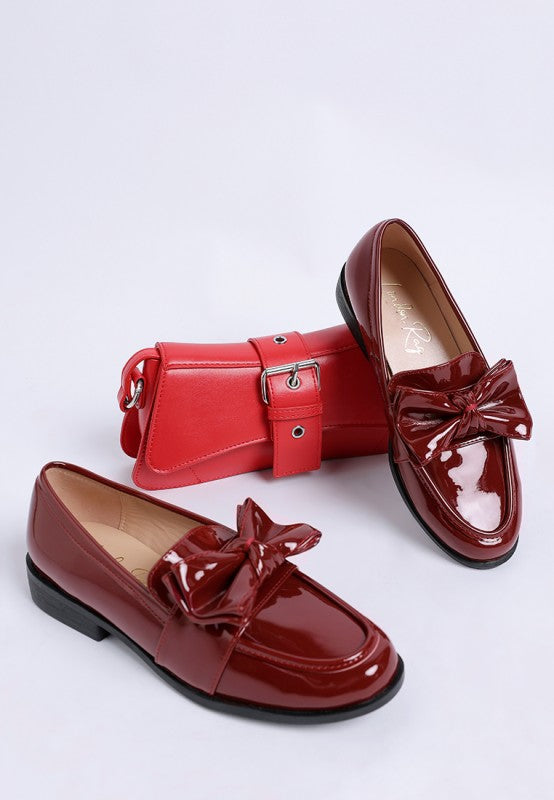 Araminta Classic Chunky Bow Loafers-Rag Company-Burgundy-US-5 / UK-3 / EU-36-[option4]-[option5]-[option6]-[option7]-[option8]-Shop-Boutique-Clothing-for-Women-Online