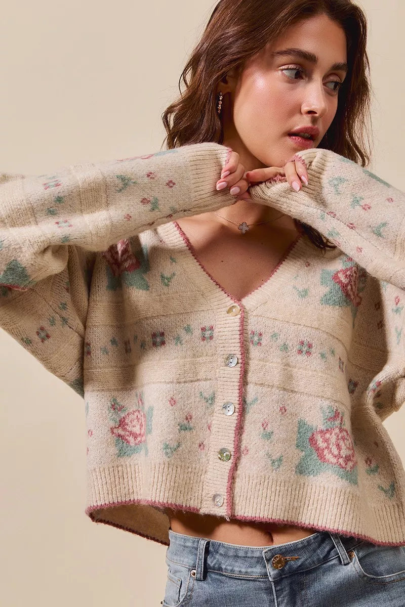 SO ME Floral Pattern Long Sleeve Button Sweater Cardigan-Cardigans-Trendsi-[option4]-[option5]-[option6]-[option7]-[option8]-Shop-Boutique-Clothing-for-Women-Online