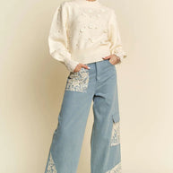 Davi & Dani Lace Applique Wide Leg Jeans-Jeans-Trendsi-[option4]-[option5]-[option6]-[option7]-[option8]-Shop-Boutique-Clothing-for-Women-Online