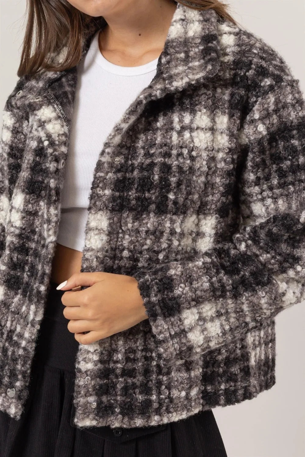 HYFVE Plaid Collared Neck Boucle Jacket with Pockets-Jacket-Trendsi-[option4]-[option5]-[option6]-[option7]-[option8]-Shop-Boutique-Clothing-for-Women-Online