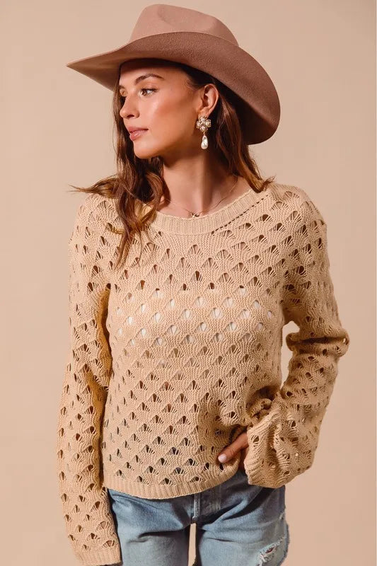 SO ME Geometric Pattern Open Knit Lightweight Sweater-Sweaters-Trendsi-[option4]-[option5]-[option6]-[option7]-[option8]-Shop-Boutique-Clothing-for-Women-Online