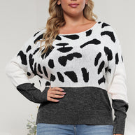 Plus Size Leopard Round Neck Long Sleeve Sweater-Sweaters-Trendsi-Black-L-[option4]-[option5]-[option6]-[option7]-[option8]-Shop-Boutique-Clothing-for-Women-Online
