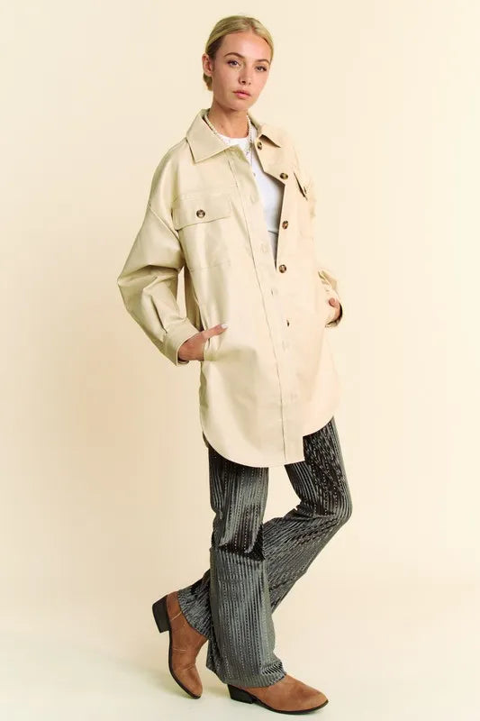 Davi & Dani Faux Leather Button Up Jacket with Chest Pockets-Jackets-Trendsi-[option4]-[option5]-[option6]-[option7]-[option8]-Shop-Boutique-Clothing-for-Women-Online