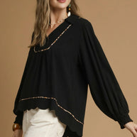 Linen Scallop Hem Blouse with Contrast Trim-Blouses-Trendsi-[option4]-[option5]-[option6]-[option7]-[option8]-Shop-Boutique-Clothing-for-Women-Online