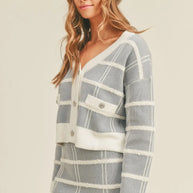 MABLE Plaid Button Down Sweater Cardigan and Mini Skirt Set-Sets-Trendsi-Dusty Blue-S-[option4]-[option5]-[option6]-[option7]-[option8]-Shop-Boutique-Clothing-for-Women-Online
