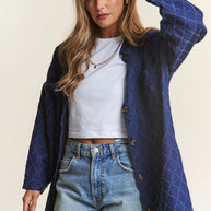 J.NNA Rhombus Stitched Button Up Denim Shacket-Womens Outerwear/Shacket-Trendsi-Dark Denim-S-[option4]-[option5]-[option6]-[option7]-[option8]-Shop-Boutique-Clothing-for-Women-Online