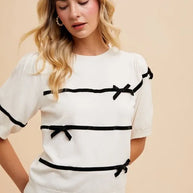 Annie Wear Striped Bow Round Neck Knit Top-knit top-Trendsi-White-S-[option4]-[option5]-[option6]-[option7]-[option8]-Shop-Boutique-Clothing-for-Women-Online