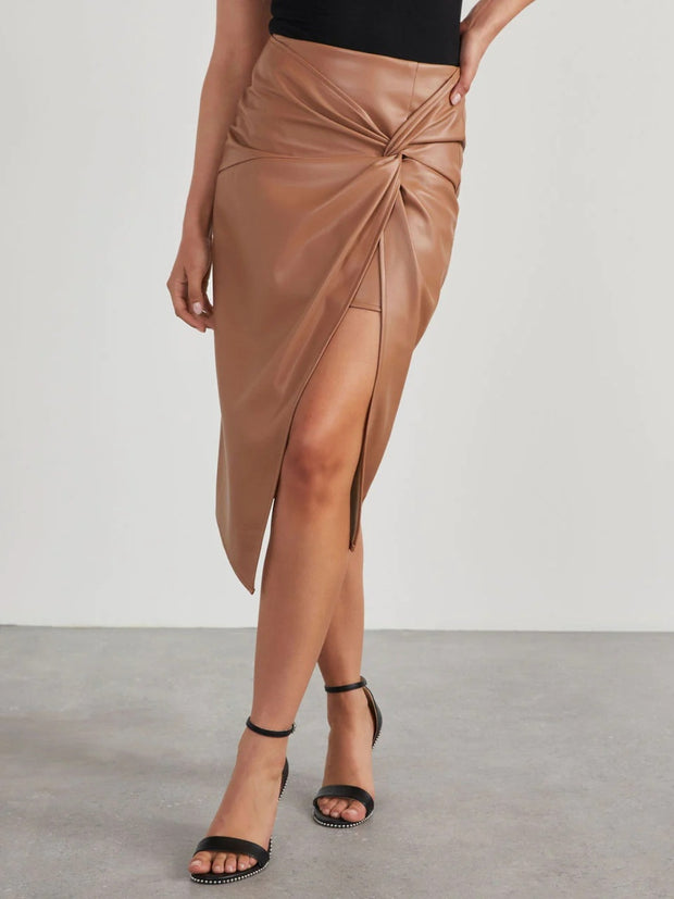 Twist Detail High Waist Skirt-Skirts-Trendsi-Tan-S-[option4]-[option5]-[option6]-[option7]-[option8]-Shop-Boutique-Clothing-for-Women-Online