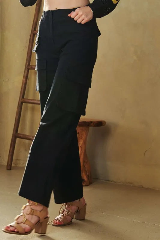 Davi & Dani Flap Pocket Mid Rise Cargo Pants-pants-Trendsi-[option4]-[option5]-[option6]-[option7]-[option8]-Shop-Boutique-Clothing-for-Women-Online