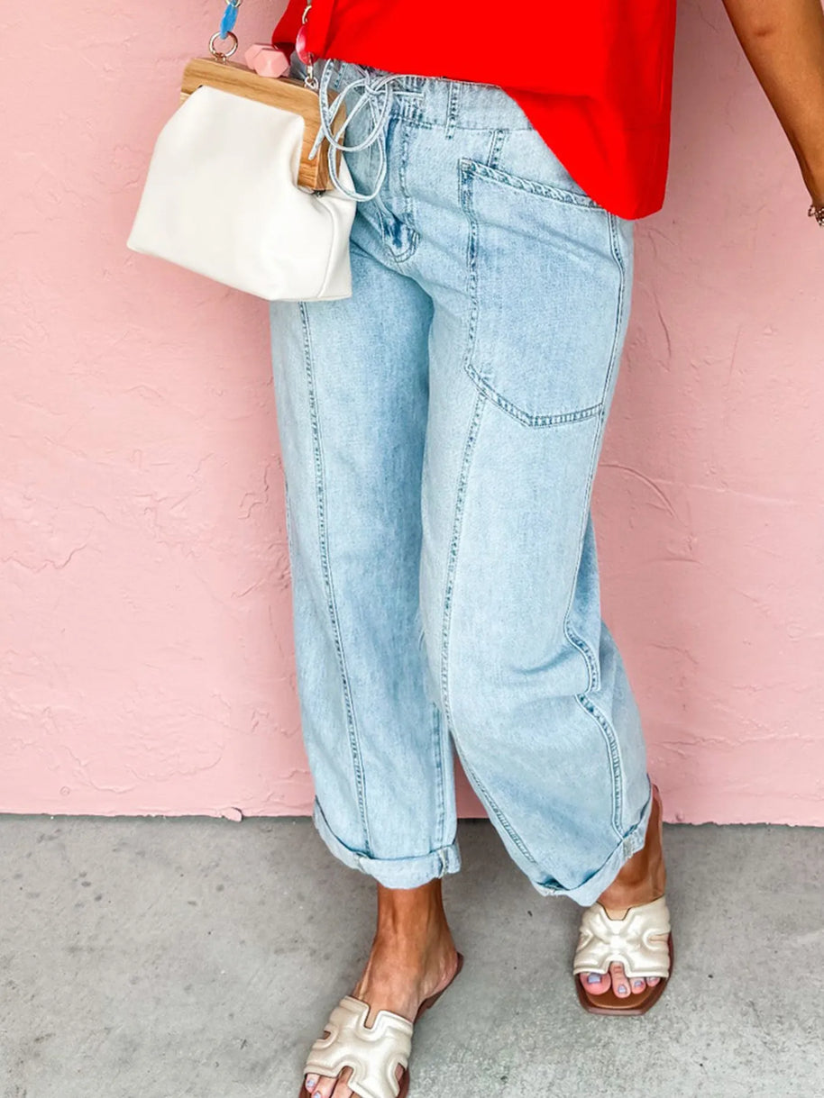 Drawstring Washed Relaxed Fit Boyfriend Jeans-Jeans-Trendsi-[option4]-[option5]-[option6]-[option7]-[option8]-Shop-Boutique-Clothing-for-Women-Online