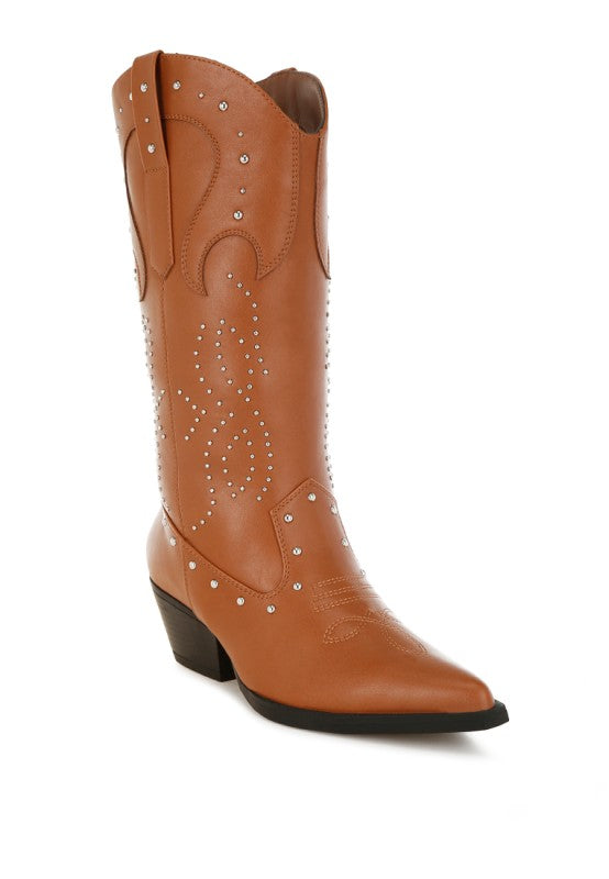 Dockery Studs Embellished Cowboy Boots-Rag Company-Tan-US-5 / UK-3 / EU-36-[option4]-[option5]-[option6]-[option7]-[option8]-Shop-Boutique-Clothing-for-Women-Online