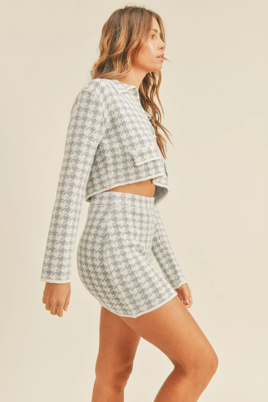 MABLE Houndstooth Cropped Knit Cardigan and Mini Skirt Set-sets-Trendsi-[option4]-[option5]-[option6]-[option7]-[option8]-Shop-Boutique-Clothing-for-Women-Online