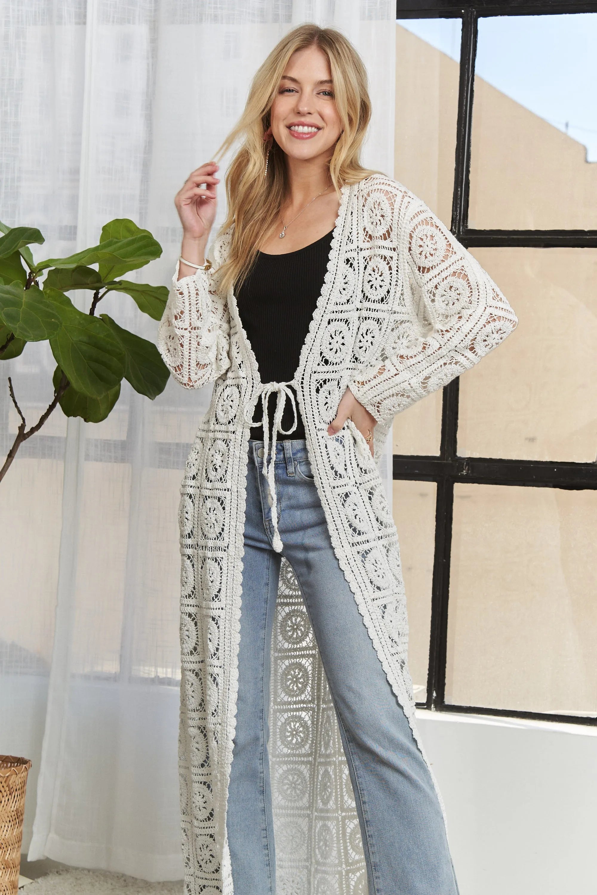 ADORA Long Sleeves Crochet Elastic Cardigan-Cardigans-Trendsi-[option4]-[option5]-[option6]-[option7]-[option8]-Shop-Boutique-Clothing-for-Women-Online