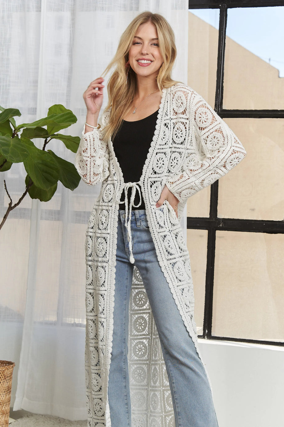 ADORA Long Sleeves Crochet Elastic Cardigan-Cardigans-Trendsi-[option4]-[option5]-[option6]-[option7]-[option8]-Shop-Boutique-Clothing-for-Women-Online