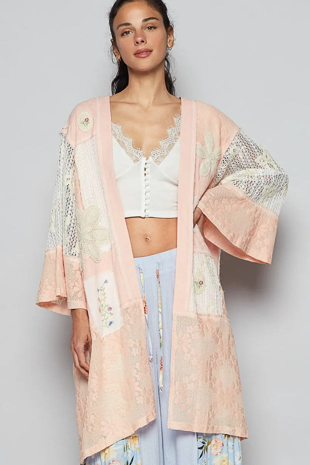 POL Double Gauze and Lace Mix Cardigan with Embroidered Detail-Cardigan-Trendsi-Watermelon pink-S-[option4]-[option5]-[option6]-[option7]-[option8]-Shop-Boutique-Clothing-for-Women-Online