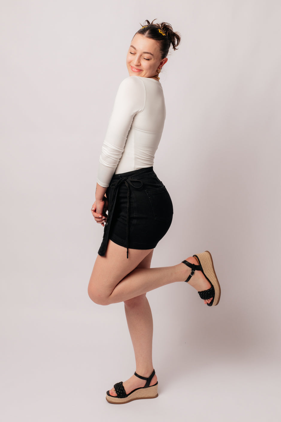 Judy Blue Bentli High Rise Side Tie Denim Skort in Black-Denim-Ave Shops-[option4]-[option5]-[option6]-[option7]-[option8]-Shop-Boutique-Clothing-for-Women-Online