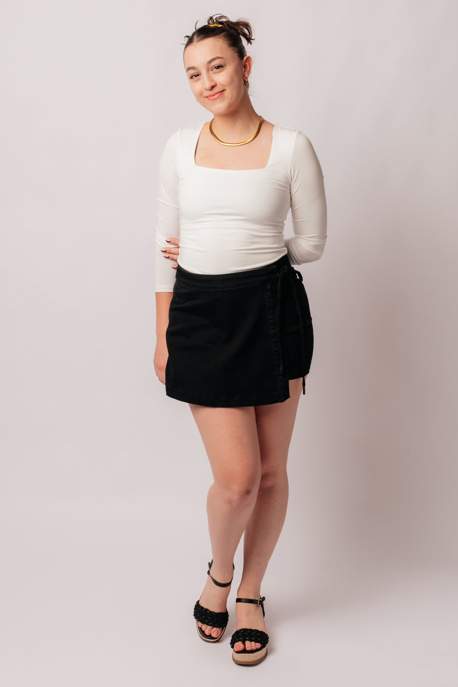 Judy Blue Bentli High Rise Side Tie Denim Skort in Black-Denim-Ave Shops-[option4]-[option5]-[option6]-[option7]-[option8]-Shop-Boutique-Clothing-for-Women-Online