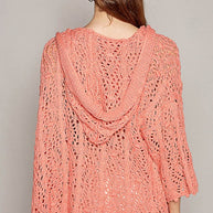POL Open Weaving Long Sleeve Hoodie Sweater Cardigan in Coral-Womens-Ave Shops-[option4]-[option5]-[option6]-[option7]-[option8]-Shop-Boutique-Clothing-for-Women-Online
