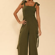 Smocked wide leg cargo jumpsuit-Miss Sparkling-Olive-S-[option4]-[option5]-[option6]-[option7]-[option8]-Shop-Boutique-Clothing-for-Women-Online