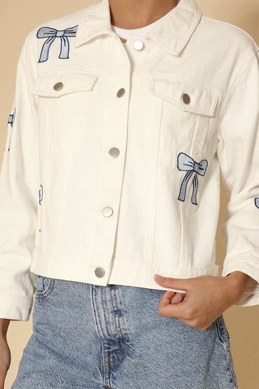 Embroidered bow denim jacket-Miss Sparkling-white-S-[option4]-[option5]-[option6]-[option7]-[option8]-Shop-Boutique-Clothing-for-Women-Online