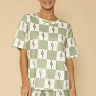 Novelty printed waffle pajama/ lounge shorts set-Miss Sparkling-Cactus check-S-[option4]-[option5]-[option6]-[option7]-[option8]-Shop-Boutique-Clothing-for-Women-Online
