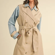MABLE Layered Look Trench Coat With Denim Jacket-Coats & Jackets-Trendsi-Taupe-S-[option4]-[option5]-[option6]-[option7]-[option8]-Shop-Boutique-Clothing-for-Women-Online