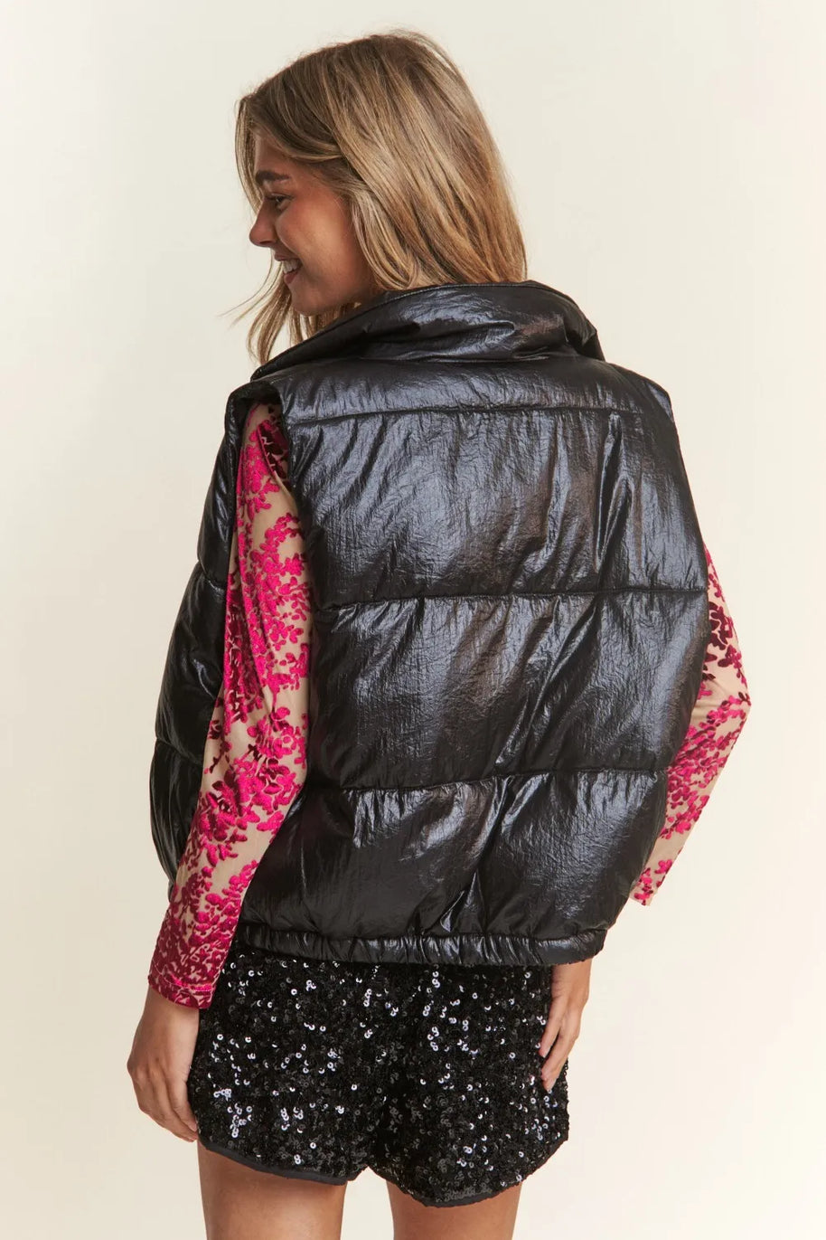 J.NNA Snap and Zipper Shiny Metallic Puffer Vest-Vest-Trendsi-[option4]-[option5]-[option6]-[option7]-[option8]-Shop-Boutique-Clothing-for-Women-Online