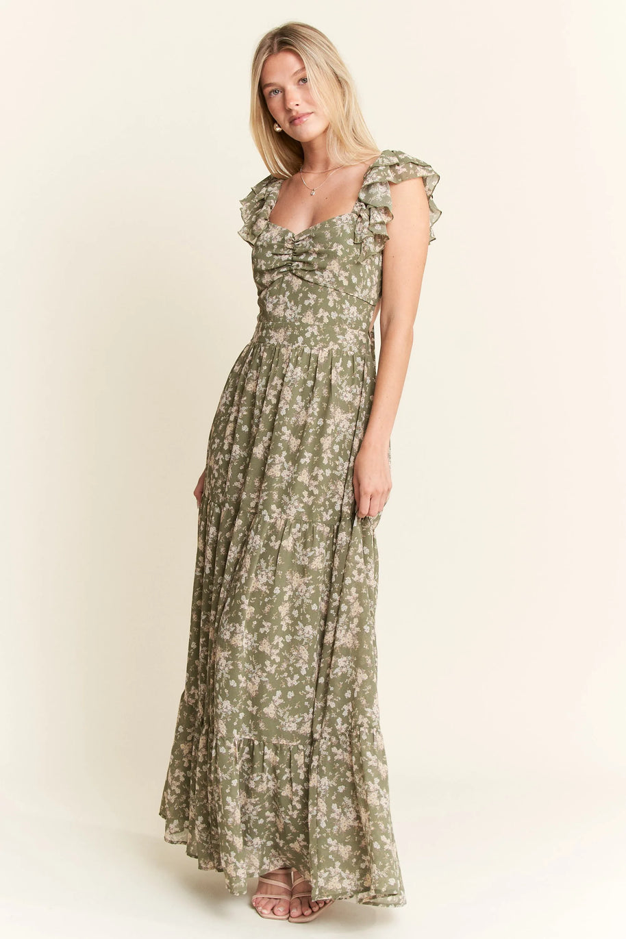 Jade By Jane Ruffle Sleeve Tiered Maxi Dress-Dresses-Trendsi-[option4]-[option5]-[option6]-[option7]-[option8]-Shop-Boutique-Clothing-for-Women-Online