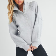 Long Dove Funnel Neck Half Long Zip-Aemi + Co-HEATHER GRAY-S-[option4]-[option5]-[option6]-[option7]-[option8]-Shop-Boutique-Clothing-for-Women-Online