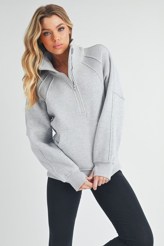 Long Dove Funnel Neck Half Long Zip-Aemi + Co-HEATHER GRAY-S-[option4]-[option5]-[option6]-[option7]-[option8]-Shop-Boutique-Clothing-for-Women-Online