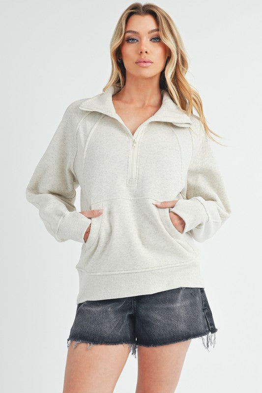 Long Dove Funnel Neck Half Long Zip-Aemi + Co-HEATHER BONE-S-[option4]-[option5]-[option6]-[option7]-[option8]-Shop-Boutique-Clothing-for-Women-Online