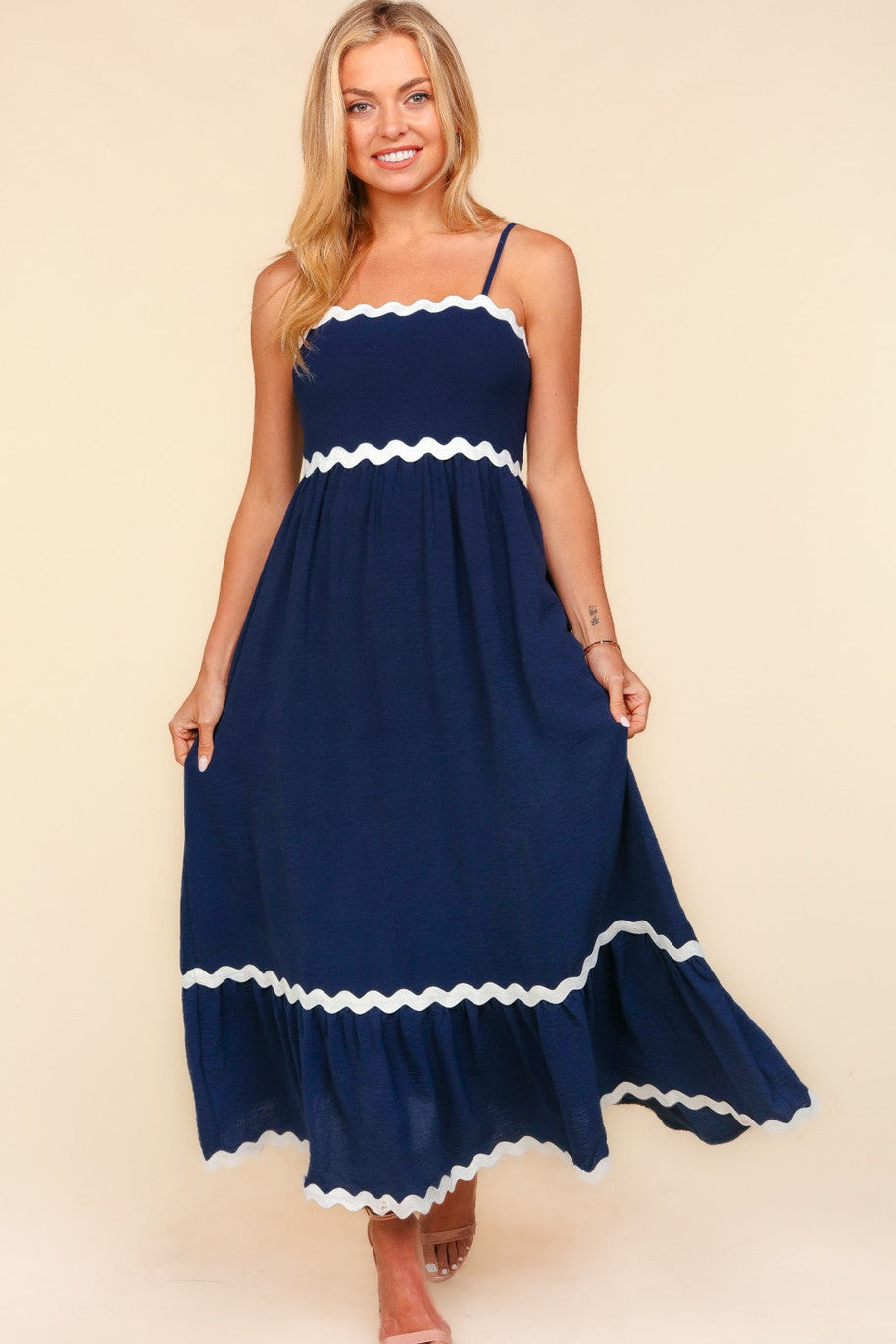 Ric Rac Square Neck Fit and Flare Maxi Dress-Dresses-Ave Shops-[option4]-[option5]-[option6]-[option7]-[option8]-Shop-Boutique-Clothing-for-Women-Online