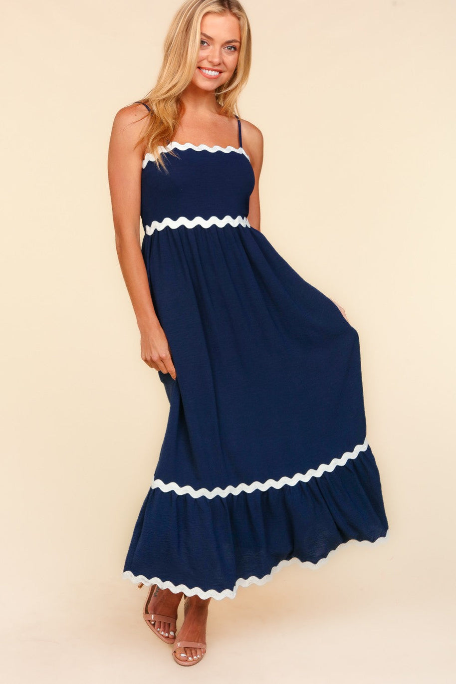 Ric Rac Square Neck Fit and Flare Maxi Dress-Dresses-Ave Shops-[option4]-[option5]-[option6]-[option7]-[option8]-Shop-Boutique-Clothing-for-Women-Online