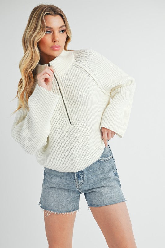 Debbie Half-Zip Sweater-Aemi + Co-WHITE-S-[option4]-[option5]-[option6]-[option7]-[option8]-Shop-Boutique-Clothing-for-Women-Online