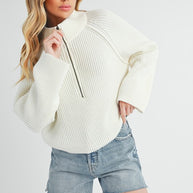 Debbie Half-Zip Sweater-Aemi + Co-WHITE-S-[option4]-[option5]-[option6]-[option7]-[option8]-Shop-Boutique-Clothing-for-Women-Online