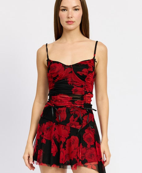 FLORAL RUCHED CORSET TOP-Emory Park-RED BLACK-S-[option4]-[option5]-[option6]-[option7]-[option8]-Shop-Boutique-Clothing-for-Women-Online