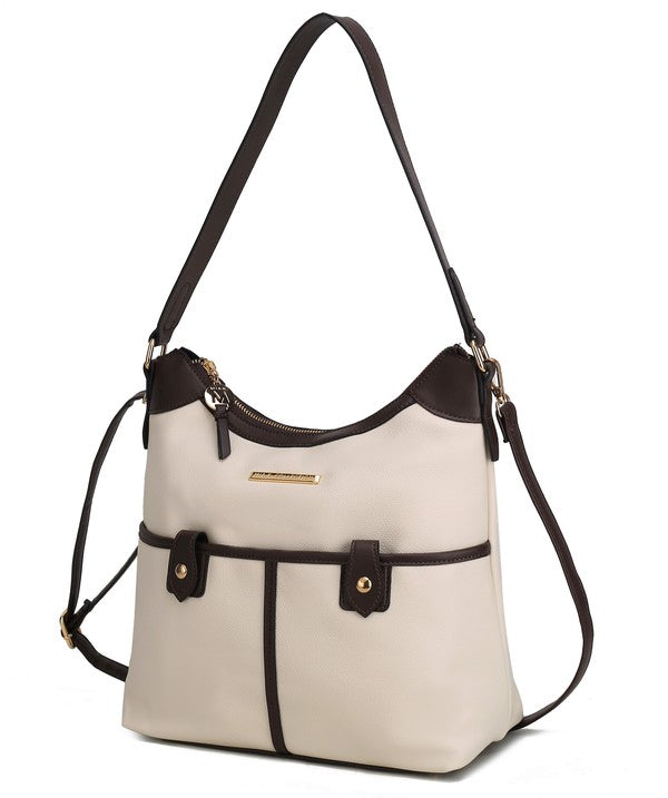 The Harper Vegan Leather Shoulder Bag by Mia K-MKF Collection by Mia K-Beige-Chocolate-One Size-[option4]-[option5]-[option6]-[option7]-[option8]-Shop-Boutique-Clothing-for-Women-Online