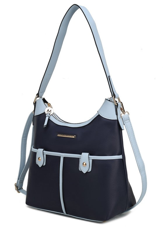 The Harper Vegan Leather Shoulder Bag by Mia K-MKF Collection by Mia K-Navy-Light Blue-One Size-[option4]-[option5]-[option6]-[option7]-[option8]-Shop-Boutique-Clothing-for-Women-Online