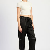 SATIN LOUNGE PANTS WITH CONTRASTED STITCH-Emory Park-[option4]-[option5]-[option6]-[option7]-[option8]-Shop-Boutique-Clothing-for-Women-Online