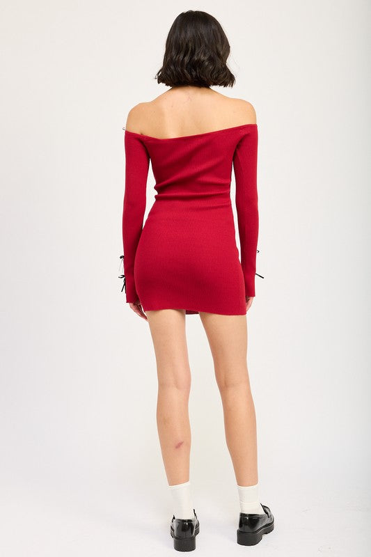 OFF SHOULDER BODYCON DRESS WITH BOW DETAIL-Emory Park-[option4]-[option5]-[option6]-[option7]-[option8]-Shop-Boutique-Clothing-for-Women-Online