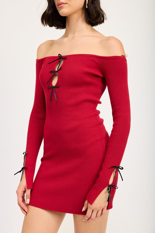 OFF SHOULDER BODYCON DRESS WITH BOW DETAIL-Emory Park-[option4]-[option5]-[option6]-[option7]-[option8]-Shop-Boutique-Clothing-for-Women-Online