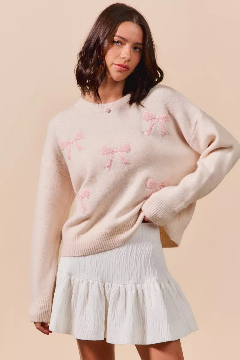 SO ME Embroidered Ribbon Round Neck Sweater-Sweaters-Trendsi-[option4]-[option5]-[option6]-[option7]-[option8]-Shop-Boutique-Clothing-for-Women-Online